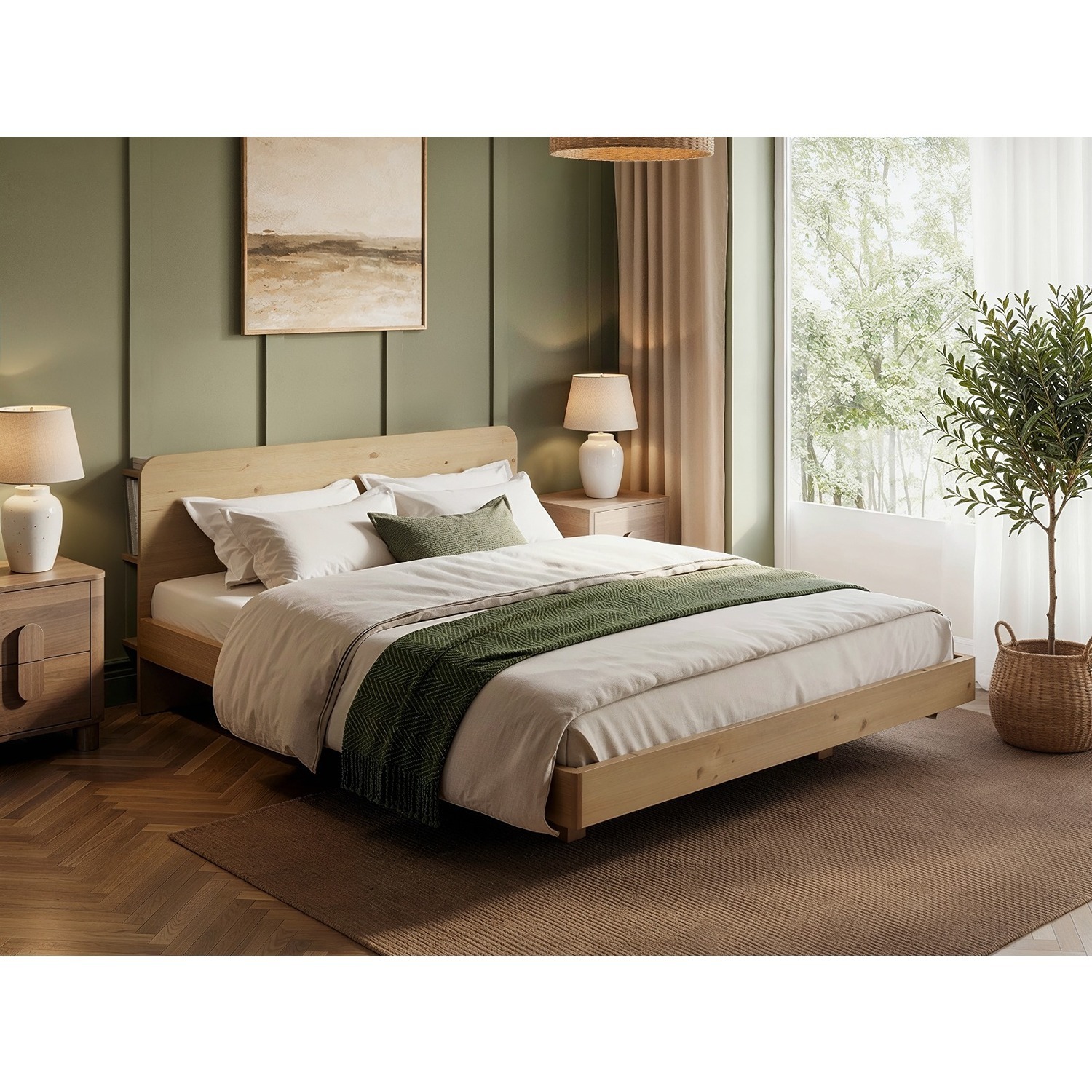 Noomi Demi Wooden Bed Frame With Headboard Storage Oak - Oak