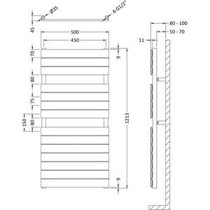 Balterley Heated Towel Rail 14 Flat Panels - Chrome