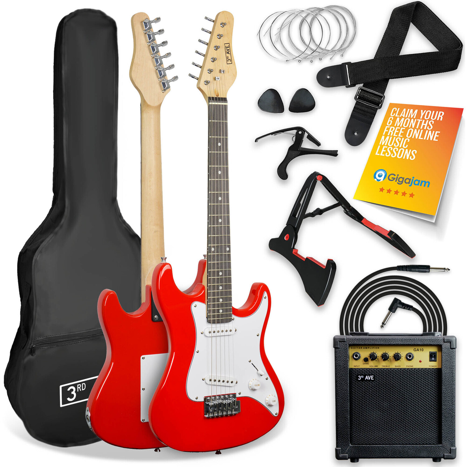3Rd Avenue 34 Electric Guitar Beginners Bundle - Red - Image 3