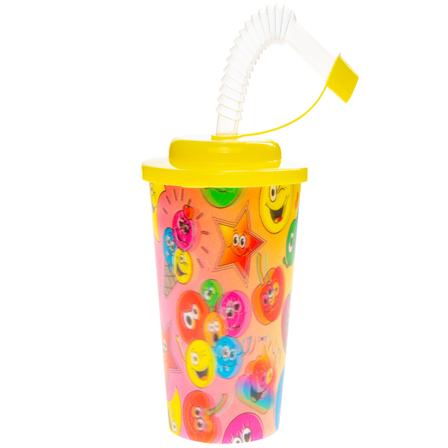  - Pack Of 12 Emotion Faces 3D Cups With Straw And Lid- Theme Party Bag Filller Gifts - Image 3