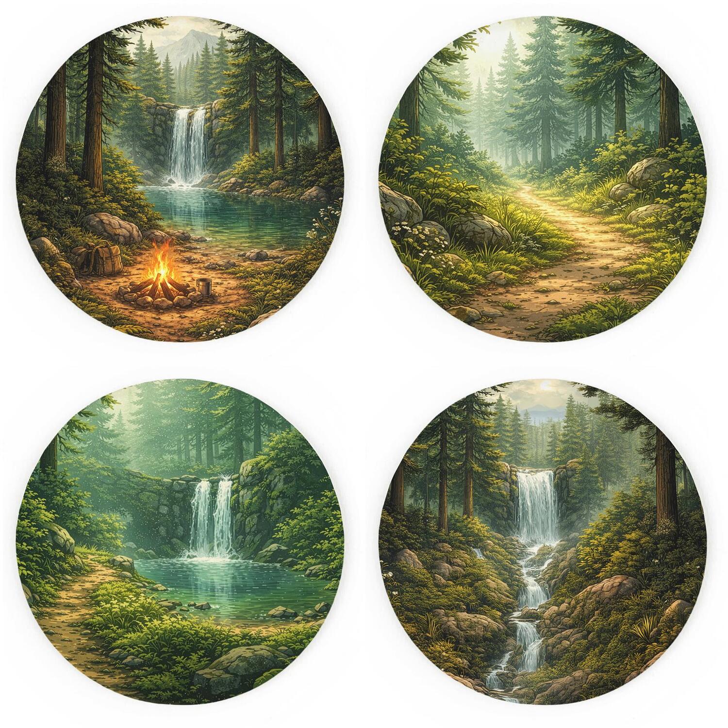 B&Q -  Camping Landscapes CoastersSet Of 4 Round Ceramic Coasters - Image 3