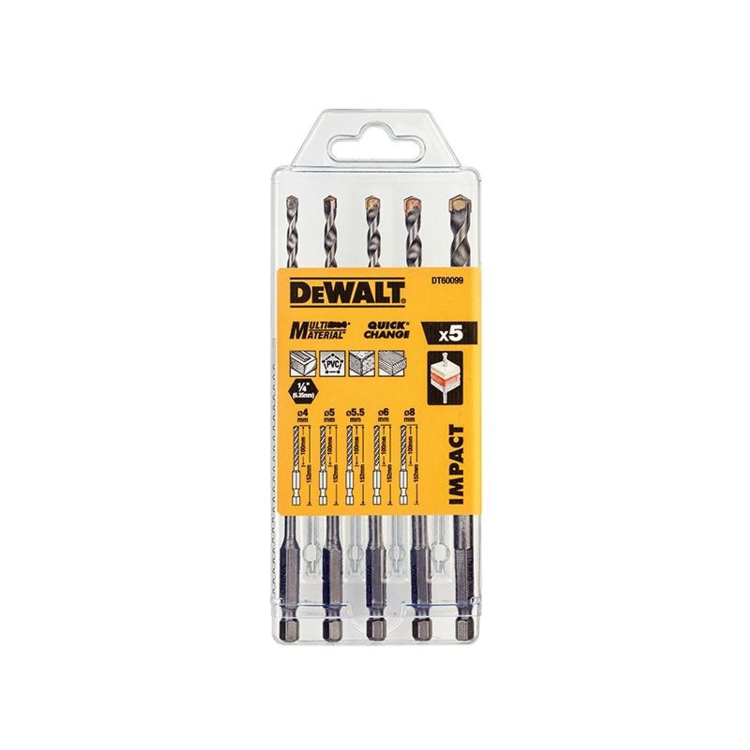 Dewalt Power Tools Dt60099 Extreme Impact Masonry Drill Bit Set 5 Piece - Multi Colour