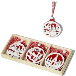 Red and White Scandi Disc Christmas Decorations