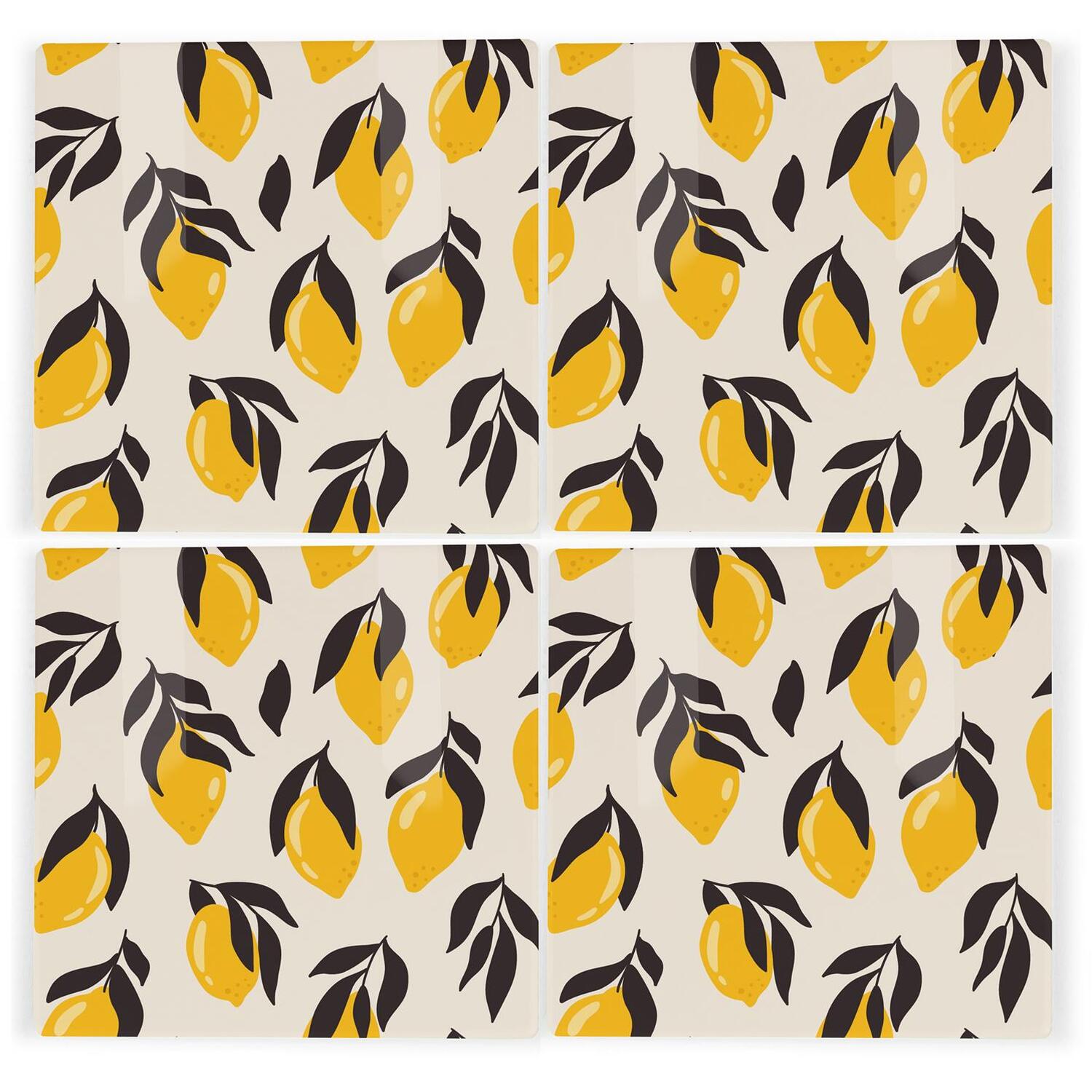 Lemons Ceramic Coaster Set - Yellow Citrus Fruits Square Set of 4 Coasters Gift - Image 2