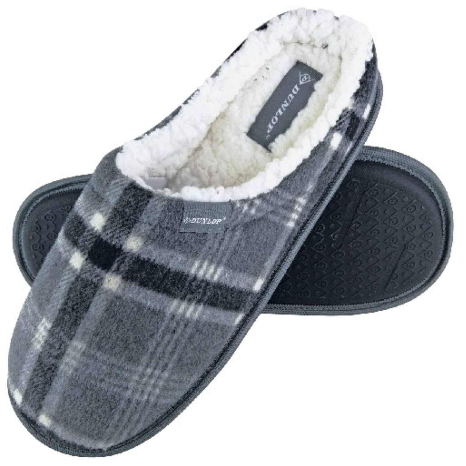 Dunlop Mens Fleece Lined Mule Checked Slippers