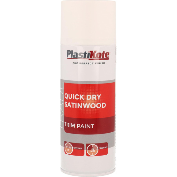 PlastiKote Trade Quick Dry Trim Spray Satinwood White 400ml.