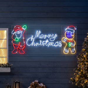 Christow Merry Christmas With Santa & Gingerbread Man Rope Light Sign