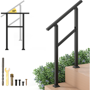 COSTWAY Handrail for Outdoor Steps Metal Hand Rail-Black