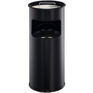 Round Metal Waste Bin with Integrated Sand Ashtray - 17L - Black
