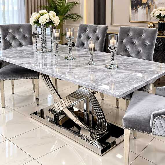Premium 1.8m Grey Marble Dining Table
