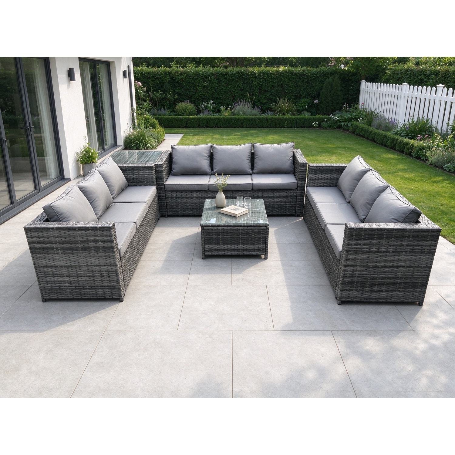 Fimous Unisex Dark Grey Rattan Garden Furniture Set Seater Patio Outdoor Lounge Sofa Set With Side Table Square Coffee Table Mixed Size 9 - Image 2