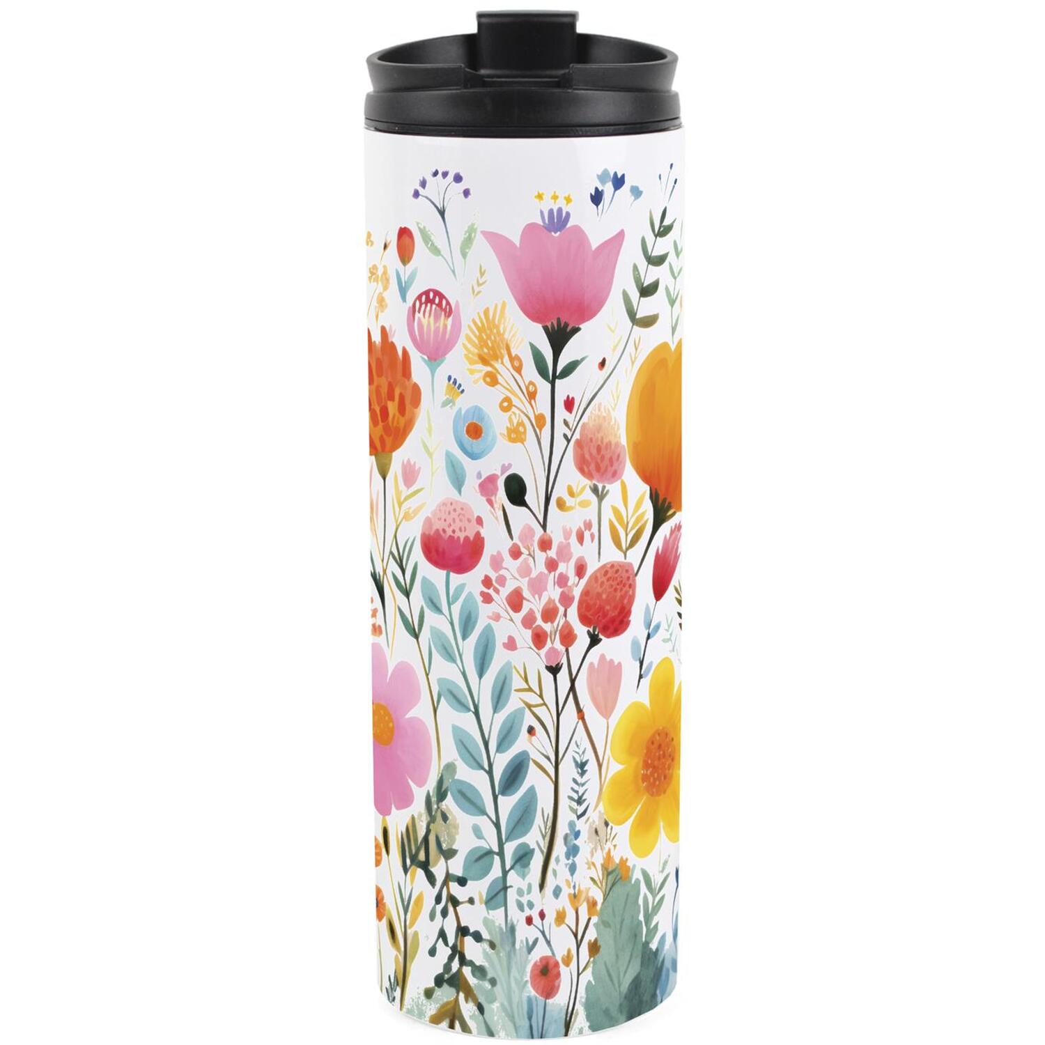 Bright Flowers Travel Mug - Multicoloured Floral Reusable Stainless Steel Flask - Image 2