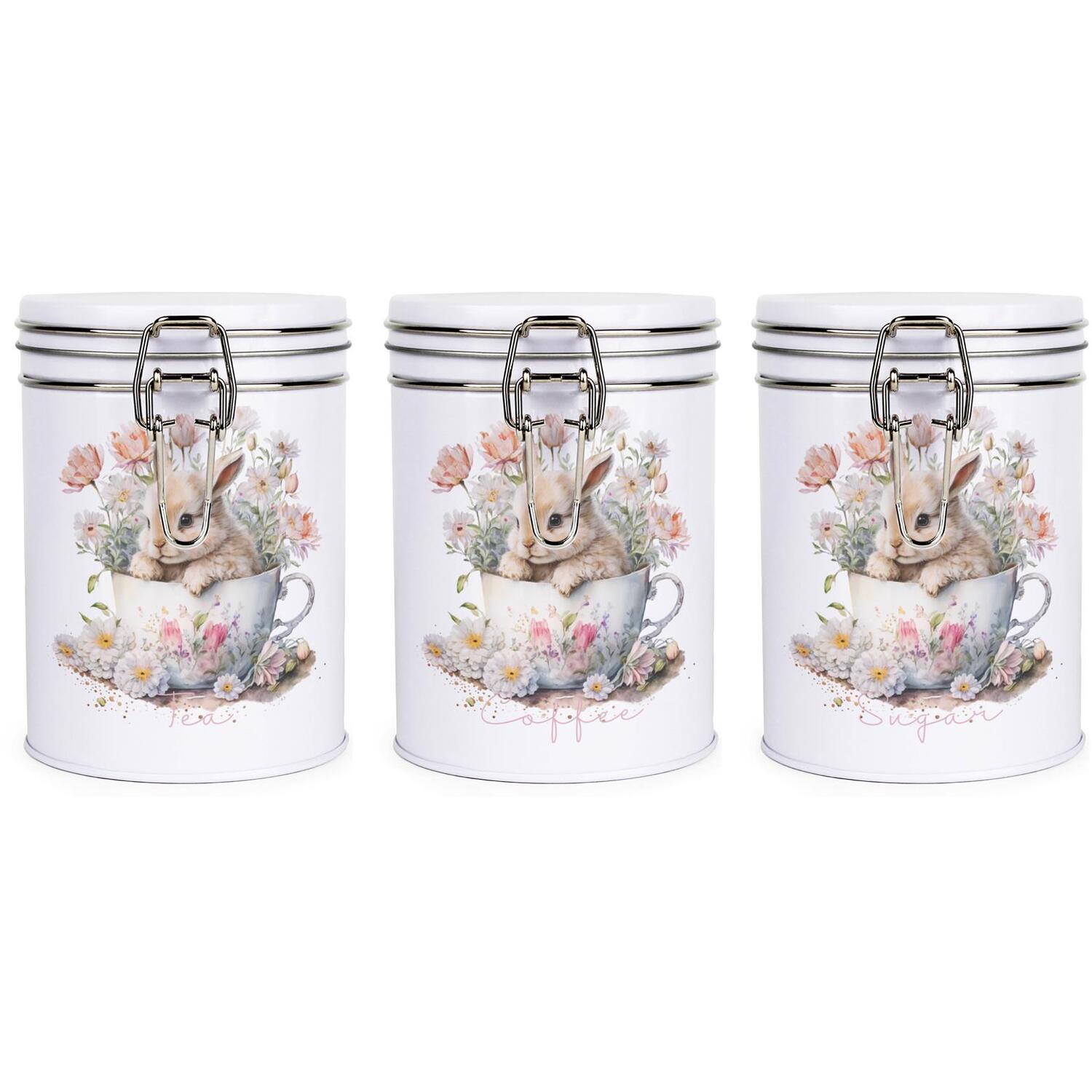 Purely Home Teacup Bunny Clip-Lid Kitchen Storage Canister Set - Tea, Coffee & Sugar