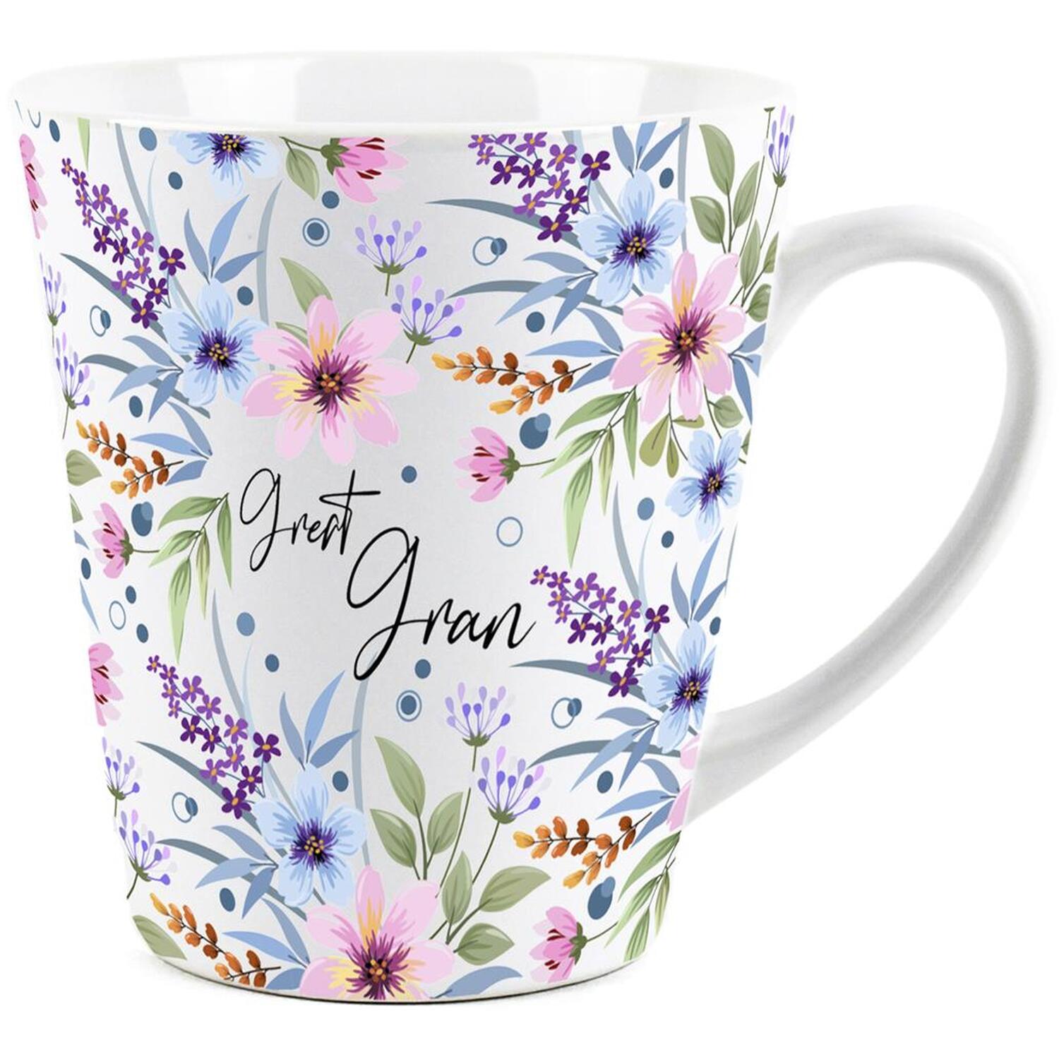 Great Gran Gift Mug - Blue & Purple Floral Ceramic Latte Coffee Cup Present - Image 2