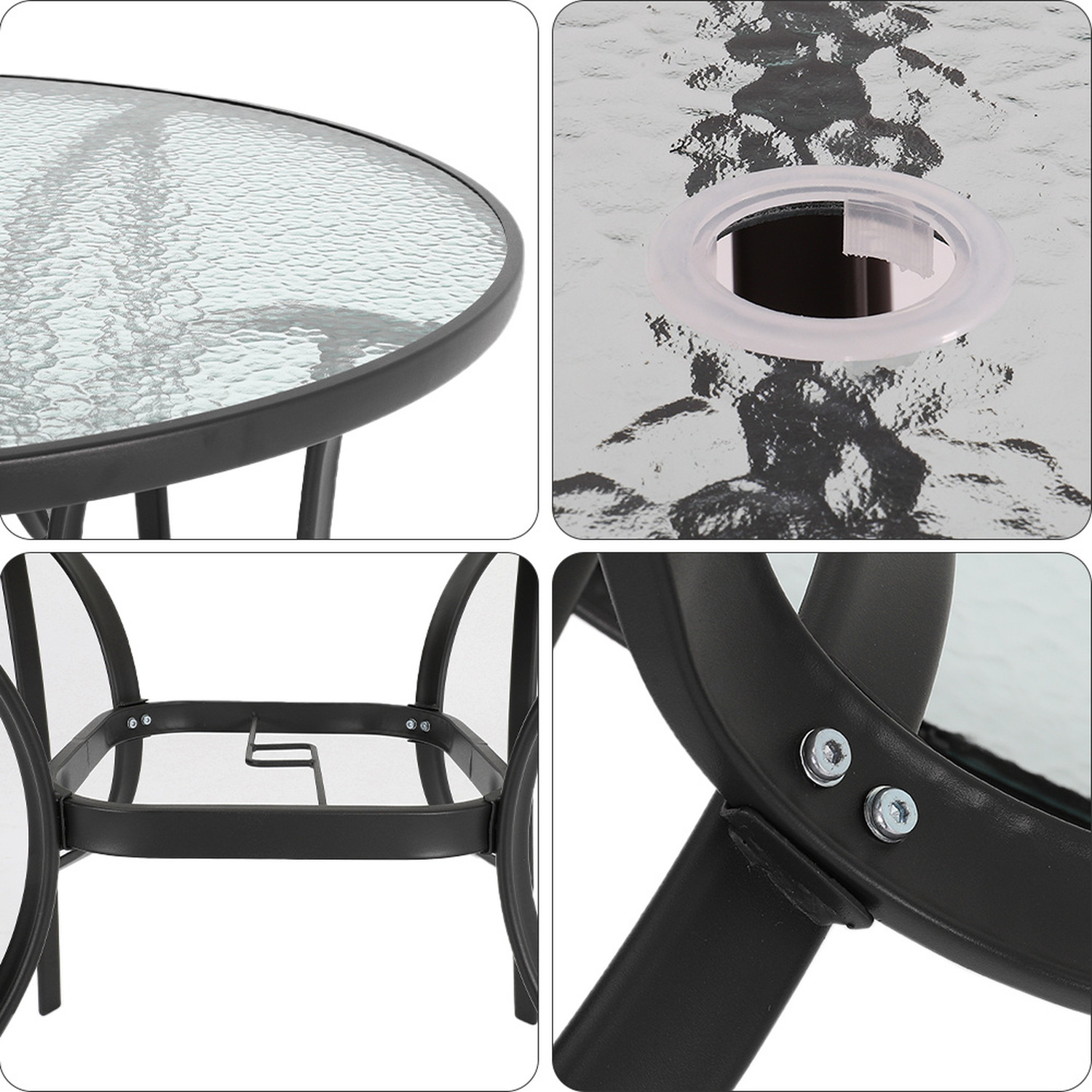 Garden Metal Round Coffee Table With An Umbrella Hole - Black