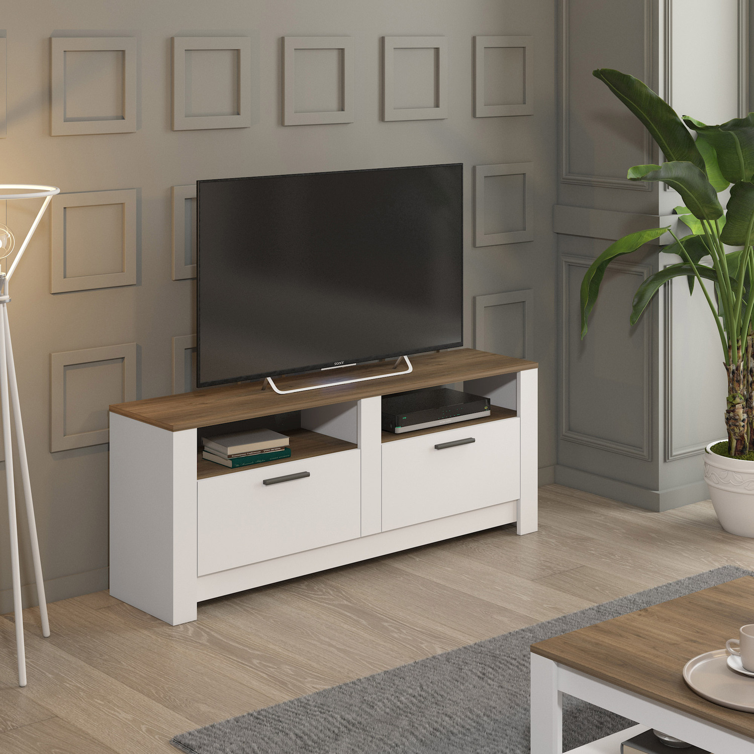 MinimaDecor - Grado Modern TV Stand and Media Console - Walnut and White thumbnail