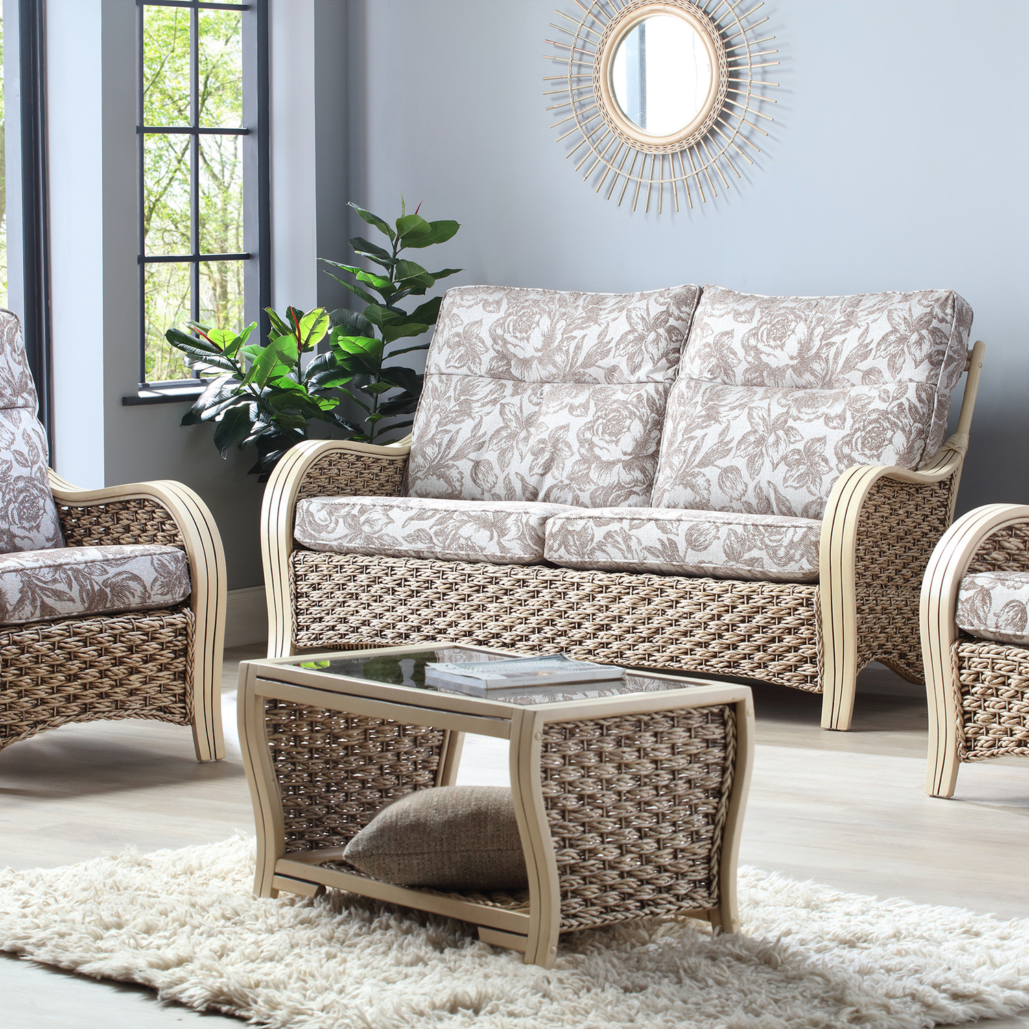 Milan Cane Conservatory 3 Seater Sofa - Grey