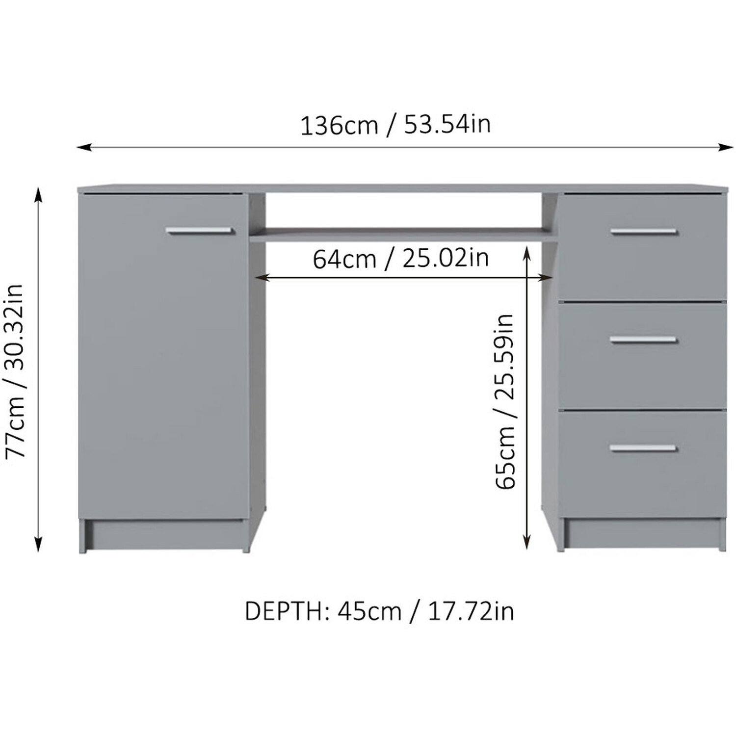 3 Drawers Angled Workstation Writing PC Laptop Computer Table Front Office Desk