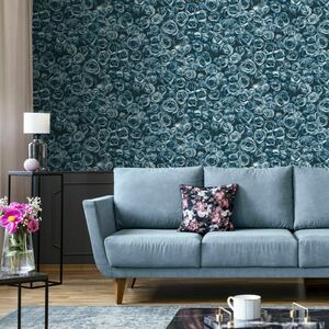 Rosalee Blue Small Roses Floral Photographic Flower Wall Wallpaper