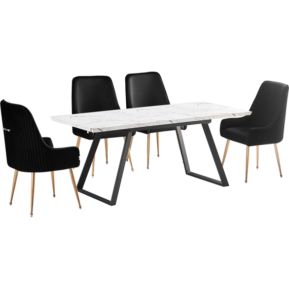Soho Toga LUX Dining Set Includes a Table and 4 Velvet Upholstered Chairs