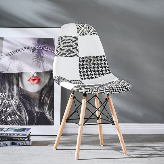Set of 2 Chrono Patchwork Eiffel Dining Chair for Dining Room Black and White