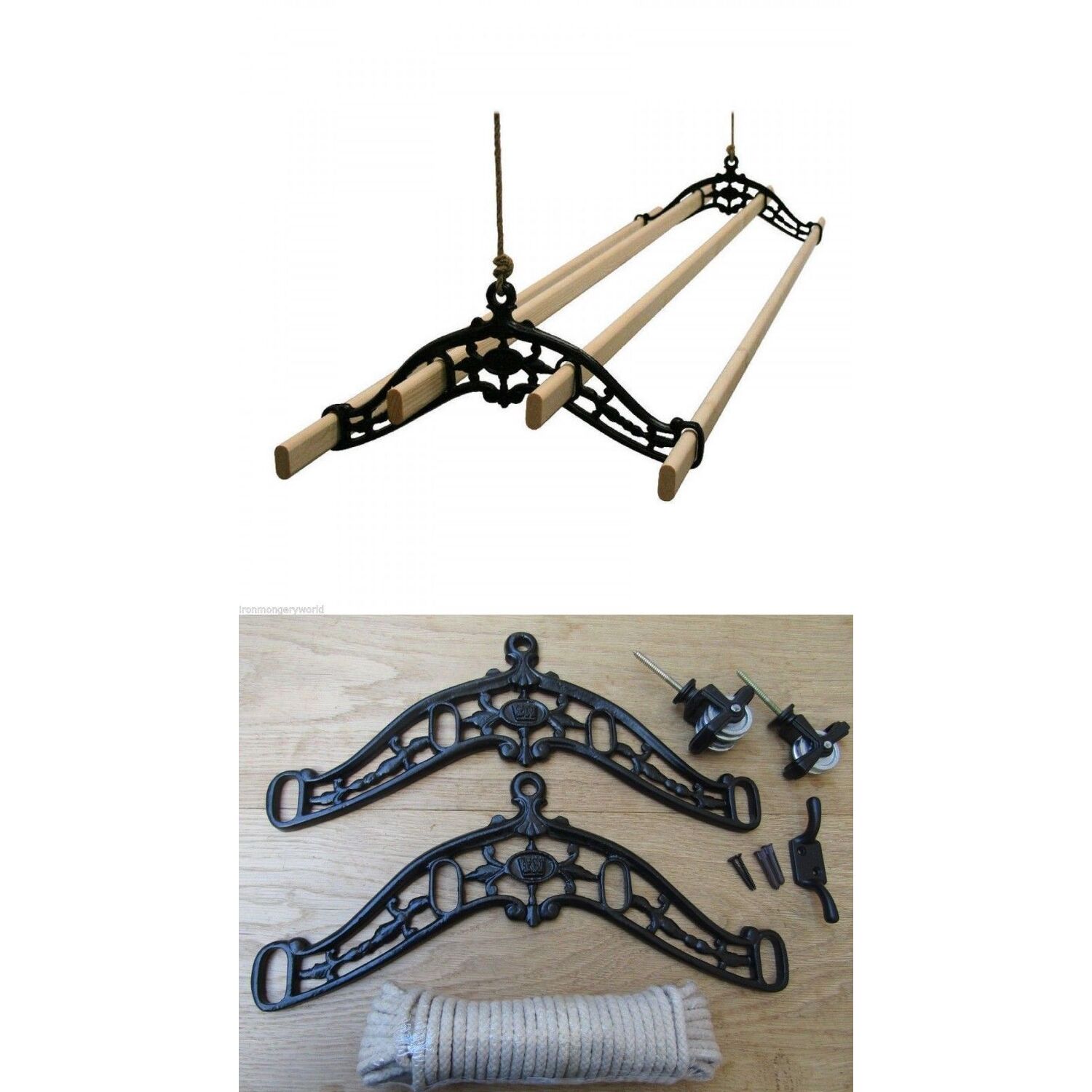 Image of 4 Lath Edwardian Black Ceiling Airer 2.10m - Black