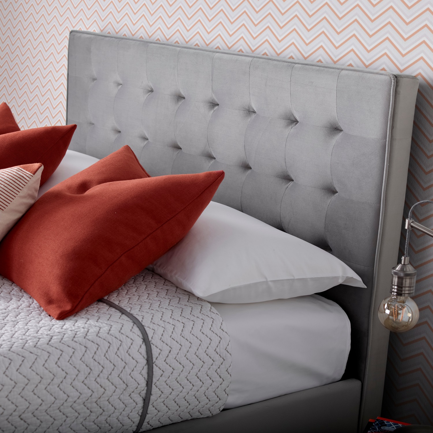 Kingham Grey Velvet Ottoman Bed - Grey Small Double