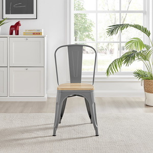 Grey Colton Stackable Tolix Style Industrial Metal Kitchen Dining Chair Wood Seat shot 4116993
