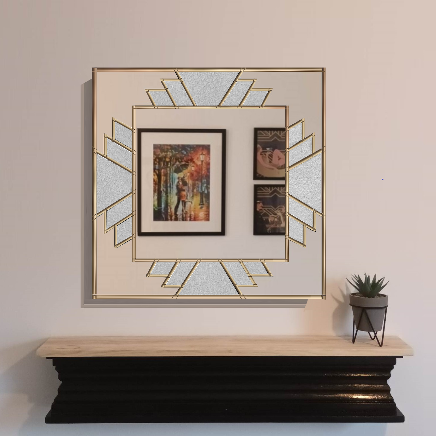 JPC Mirrors - The Halo Square Art Deco Wall Mirror - Brass / 8kg thumbnail