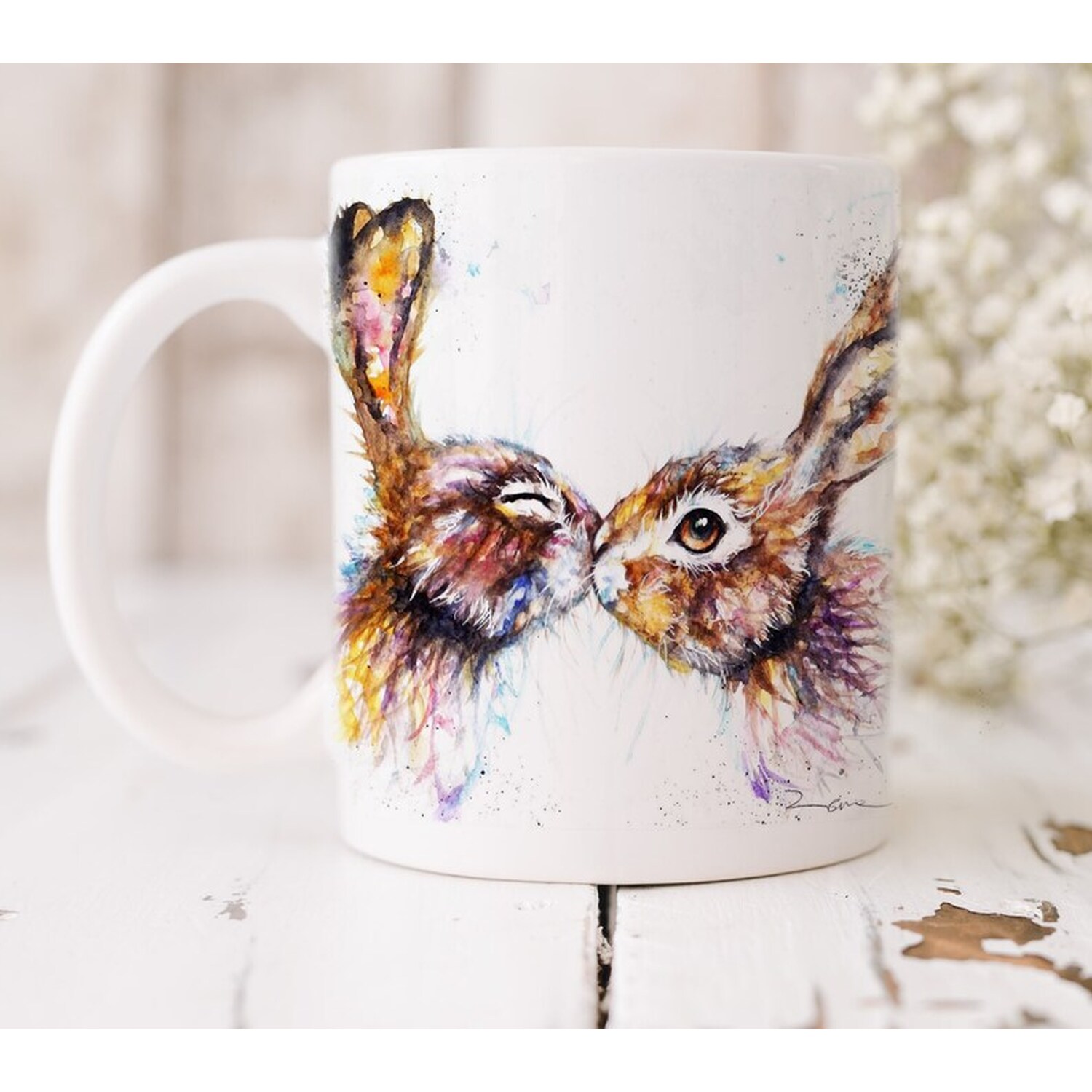 Image of Kissing Hares Watercolour Art Mug -&hellip;