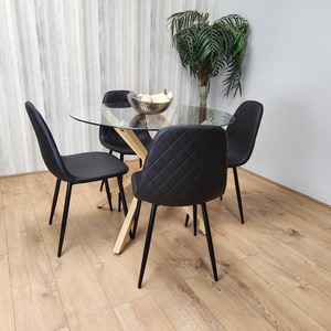 Glass Dining Table With 4 Black Chairs Set