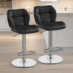 2PC Height Adjustable 360 Swivel Barstools Set With Backrest