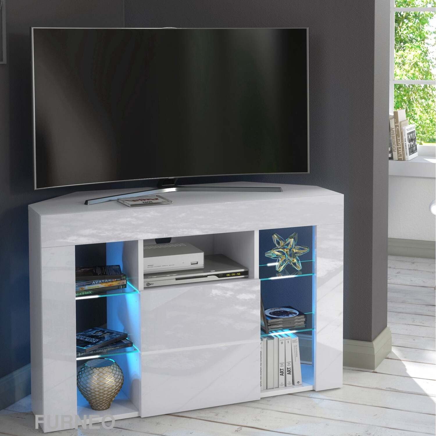 Venico 02 Corner Tv Stand - Blue Led