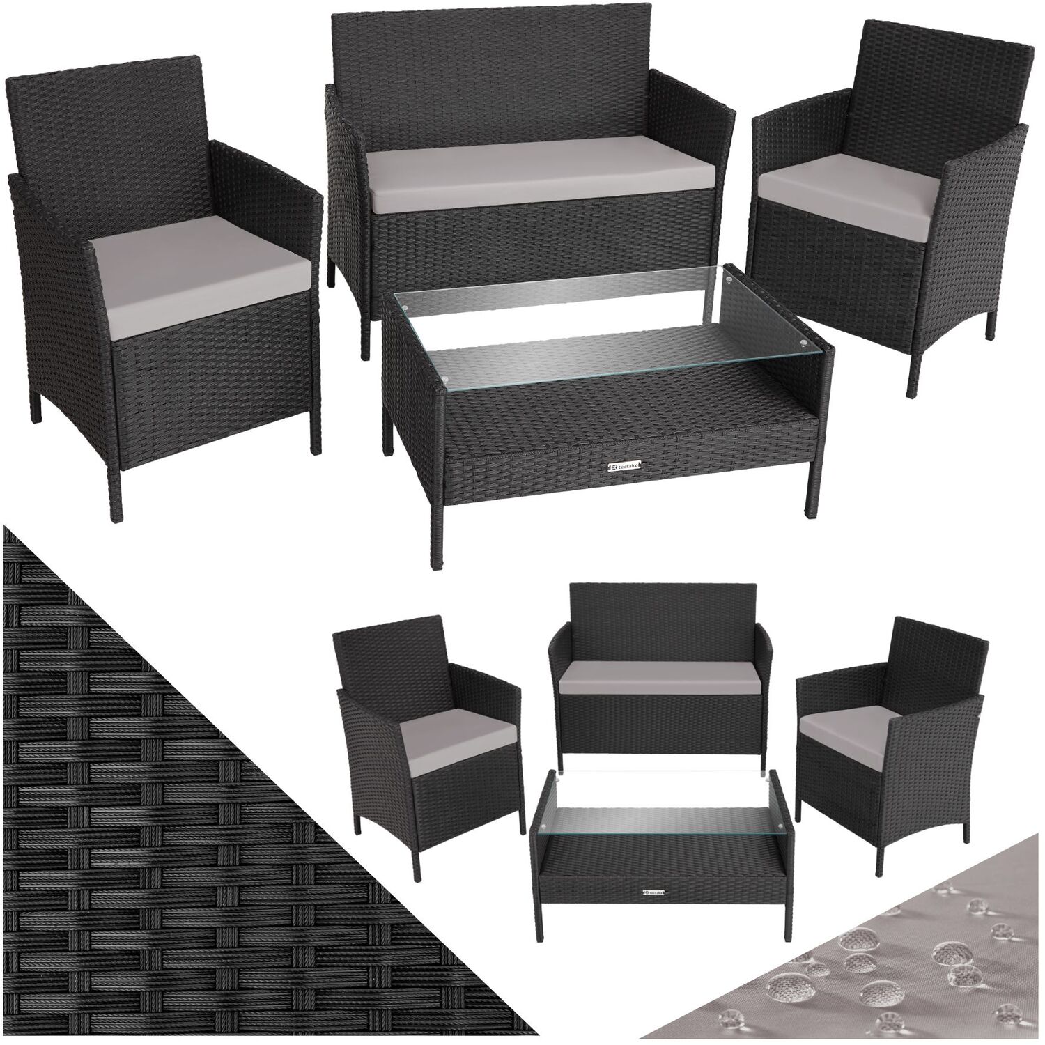 Garden Furniture Set Madeira - Sofa 2 Armchairs Coffee Table - Black Grey
