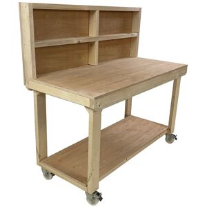 Eucalyptus Top Workbench With Back Panel And Wheels