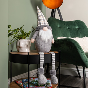 Sitting Christmas Gonk Decoration with Tartan Hat and Dangly Legs