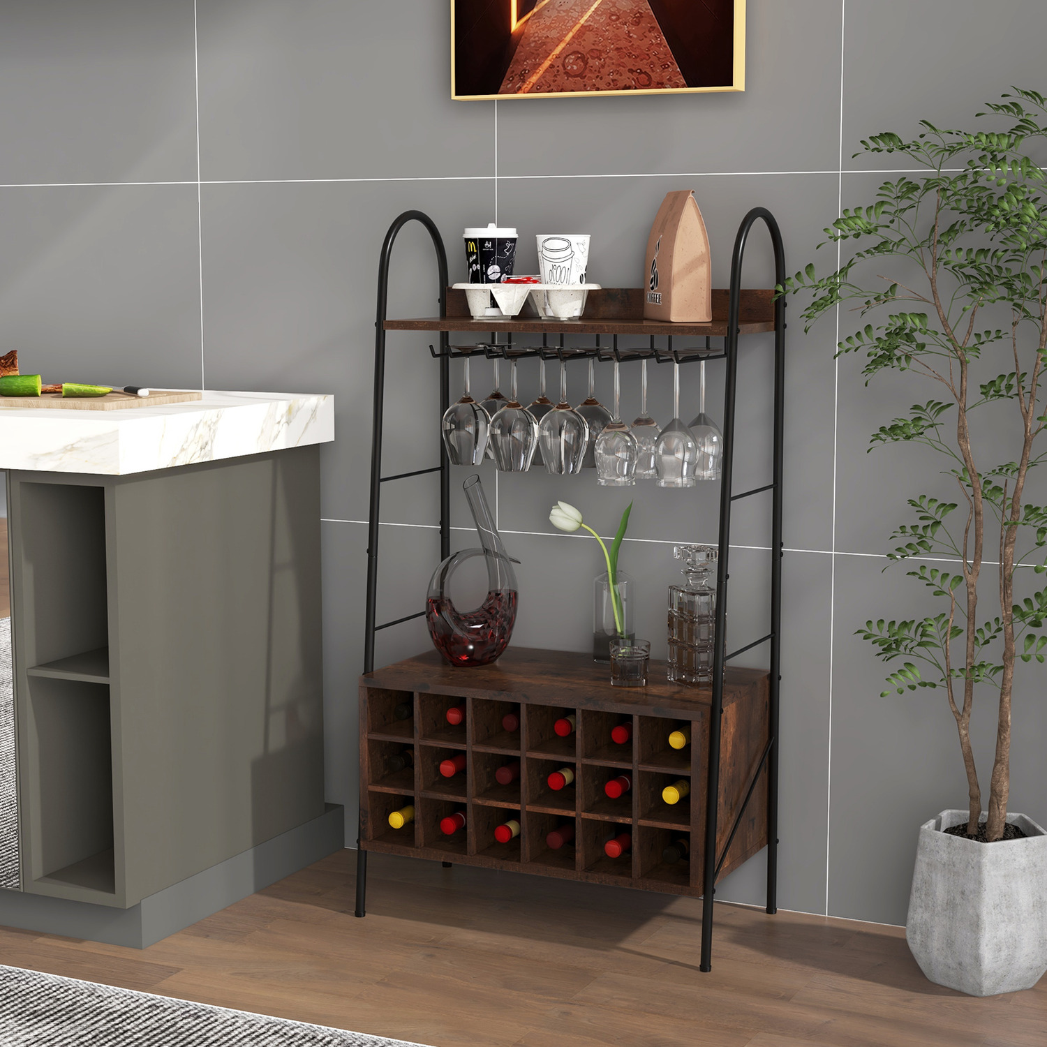 Baker S Rack Wine Bar Cabinet - Brown