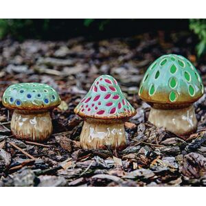 Set of 3 Glazed Ceramic Light Up Toadstool Garden Ornaments