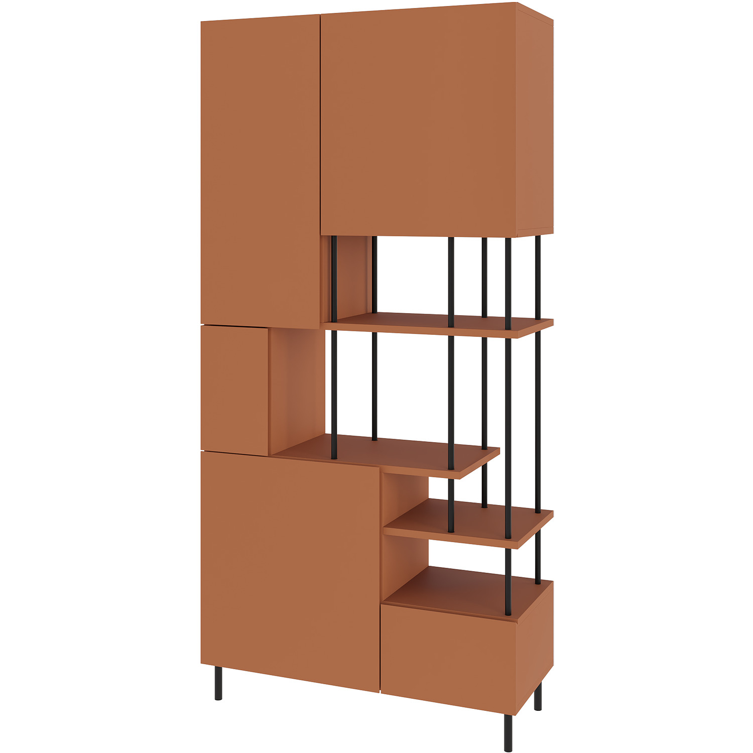 Modern Key Bookcase 5-Door Cabinet with Open Shelves