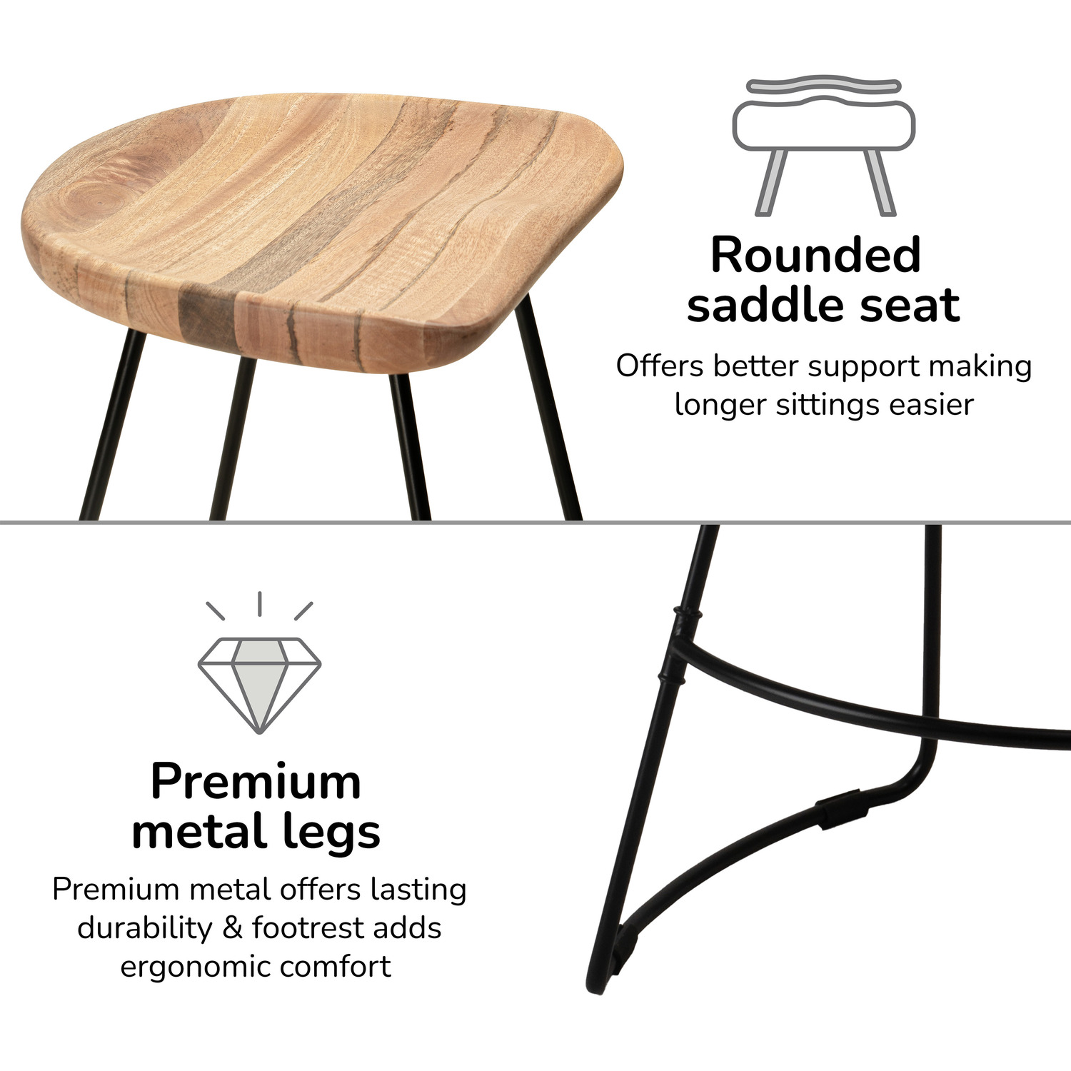 Ember Round Saddle Seat Solid Wood Counter Stool - Natural 66cm