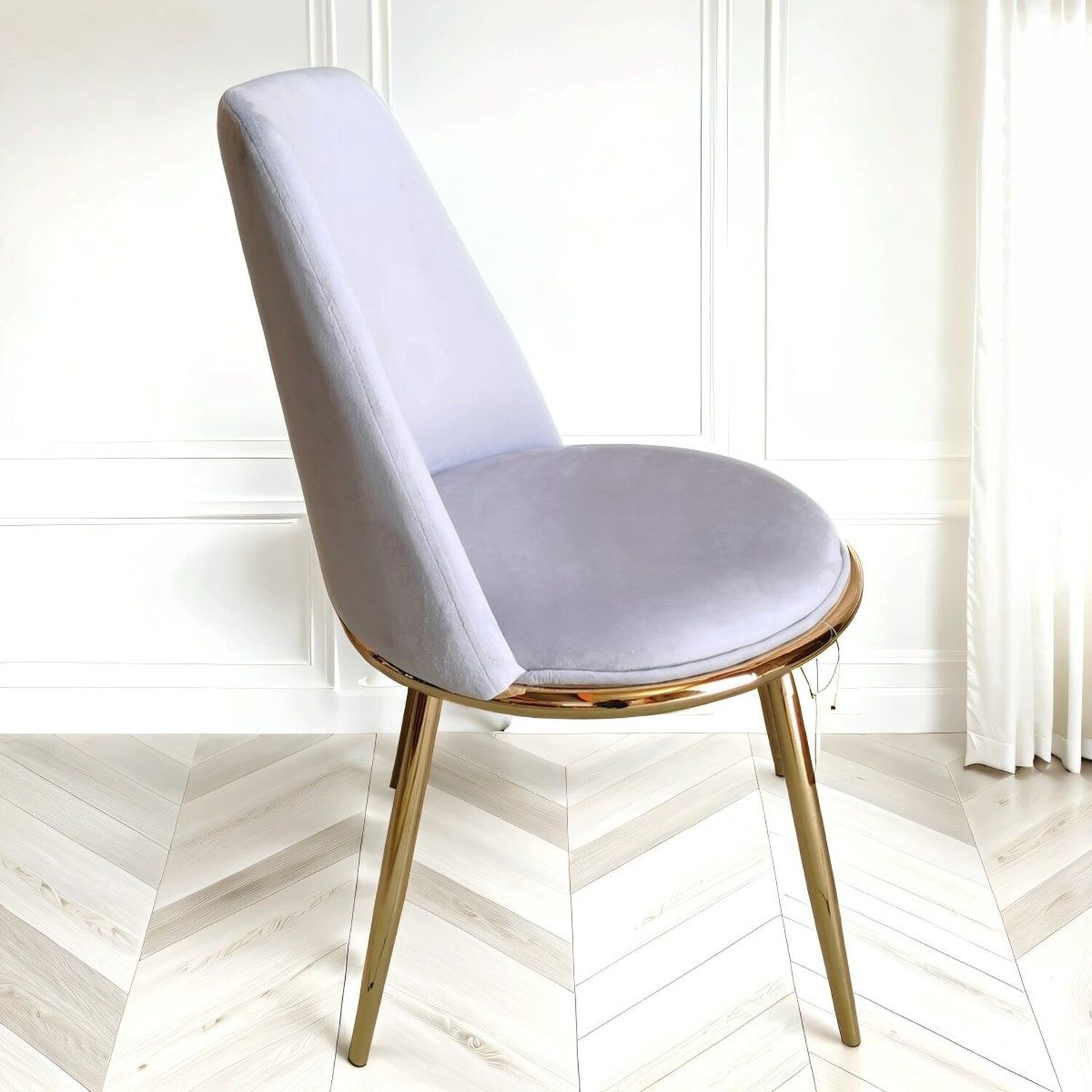 Riviera Luxury Velvet Dining Chair - Grey 4 Metal Velvet