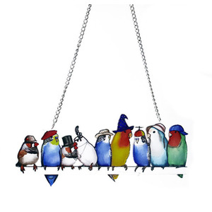 Nine Birds in Hats Window Pendant