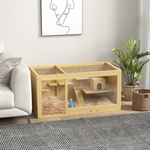 PawHut Wooden Hamster Cage with Water Bottle Platform Openable Roof