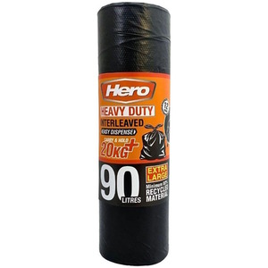 Hero 90L Bin Bags Extra Strong Tie Handle Black