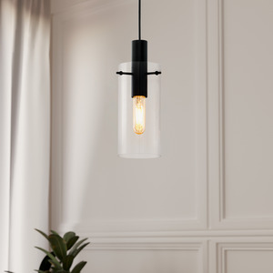 Eglo Montefino Pendant Light - Black Steel and Cylindrical Glass Exposed Bulb