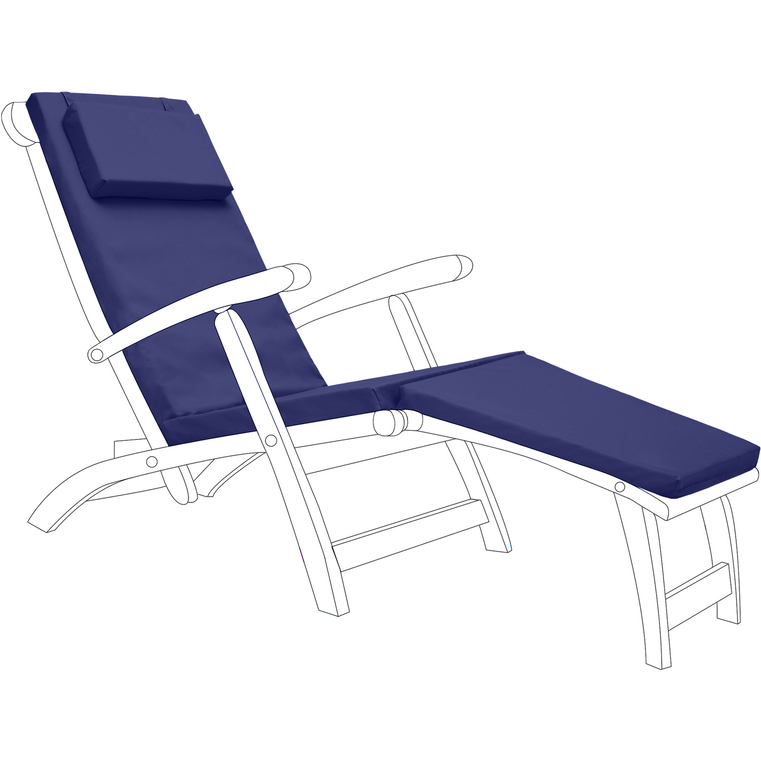 Outdoor Sun Lounger Steamer Chair Cushion - Navy 1