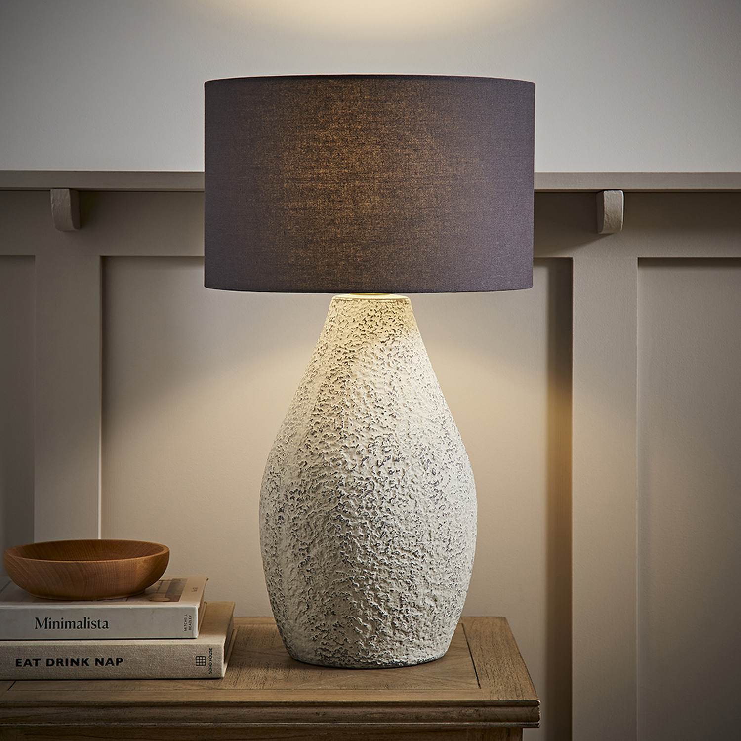 Colin Large Speckled Ceramic Table Lamp with Grey Fabric Shade and LED Bulb - Grey