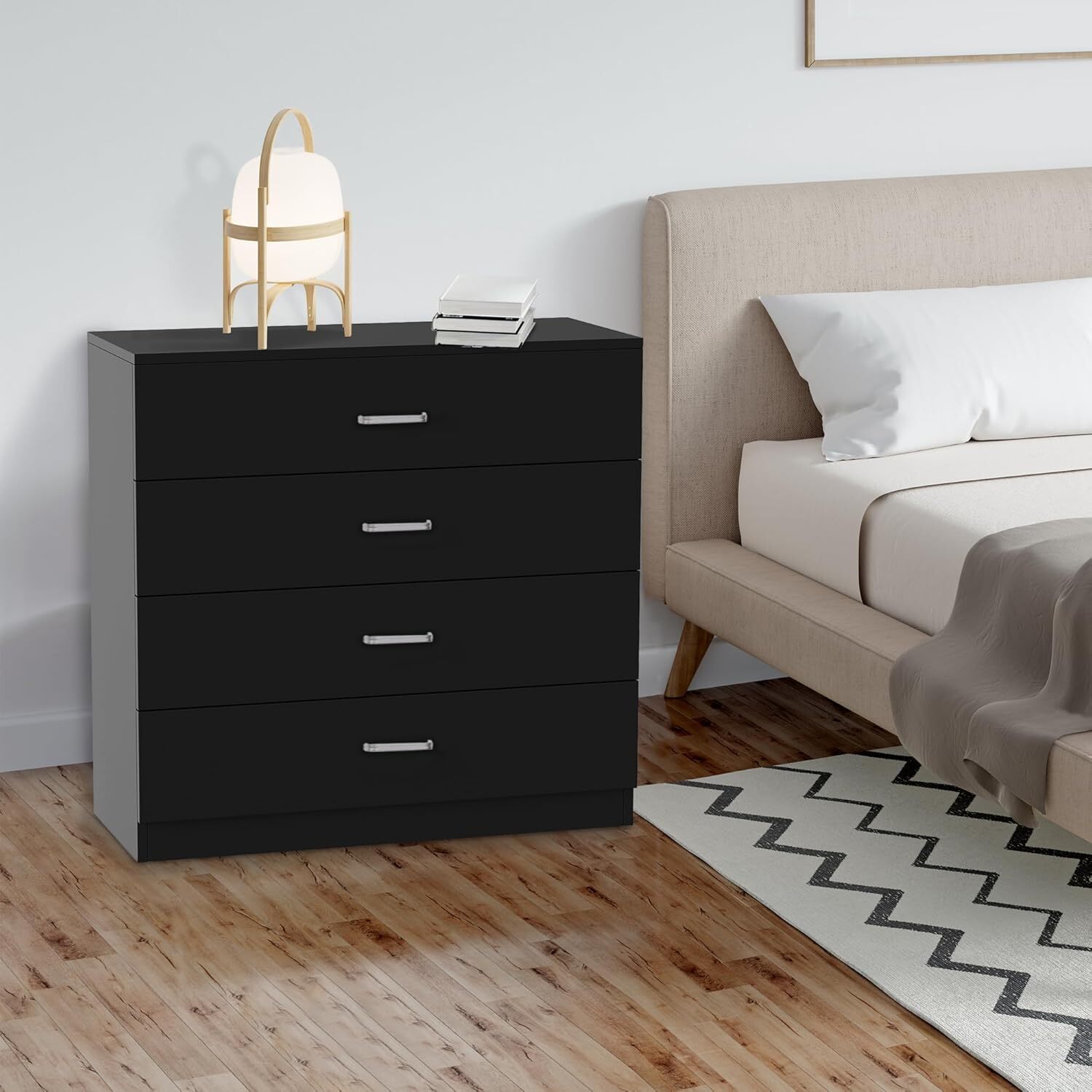 Alivio 4 Drawers Bedside Storage Cabinet - Black