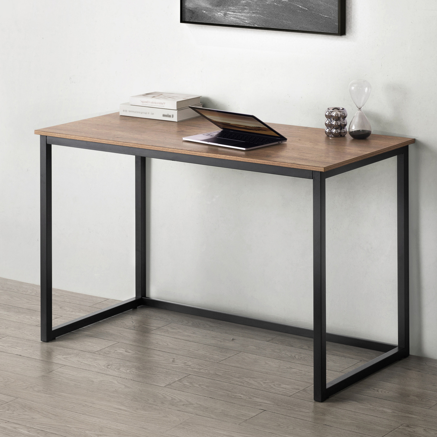 Modern Study Desk With Metal Frame - Brown