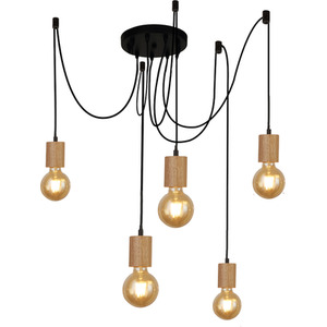 Spinny 5Lt Pendant - Wood and Matt Black Metal